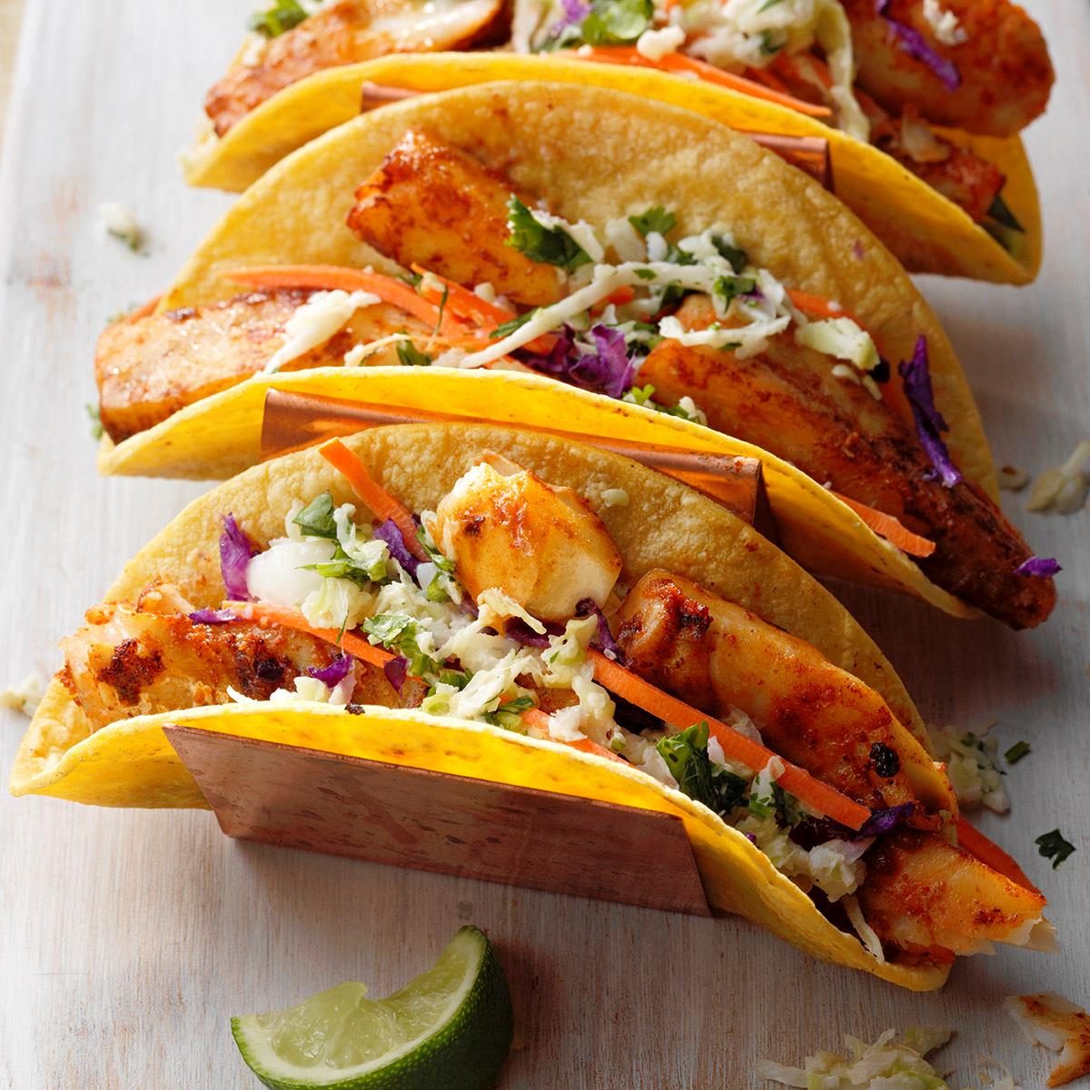 Delicious fish tacos with fresh toppings