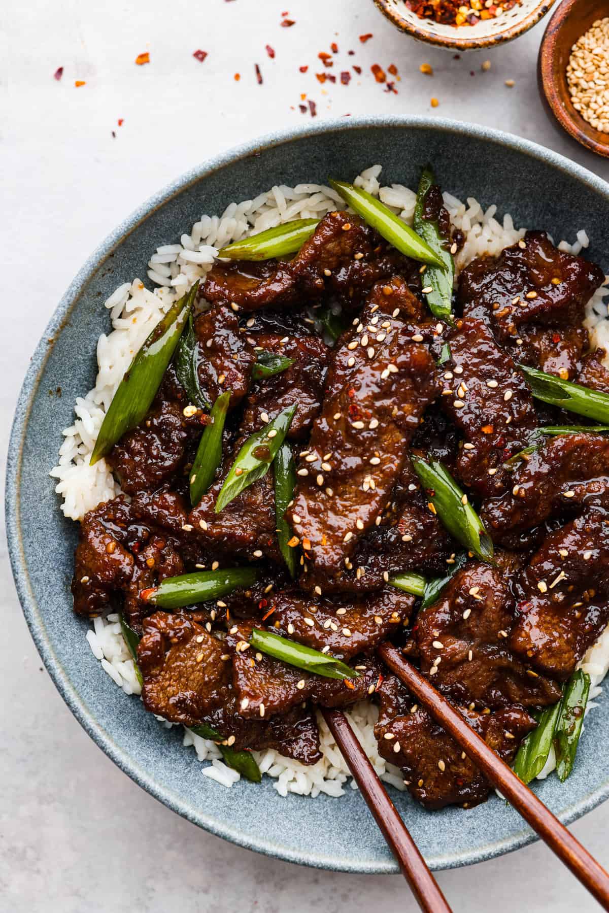 Savory Mongolian beef with green onions