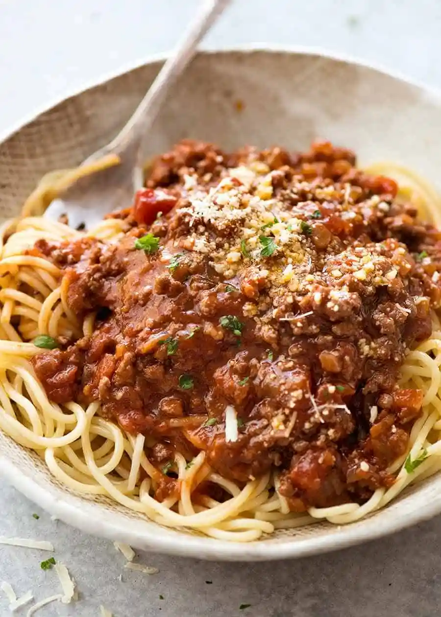 Plate of delicious spaghetti bolognese